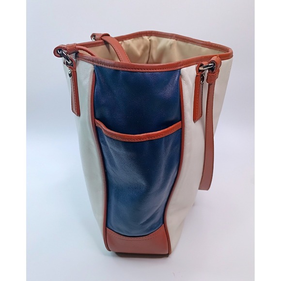 Coach Park Leather Color Block Tote Bag Vintage Cream Navy Brown F23533 Womens - Picture 8 of 16